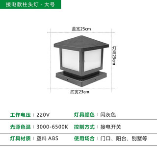 道辉 led围墙柱头灯户外防水灯具市政工程路面围挡照明灯园林景观柱灯 黑色市电款-25cm