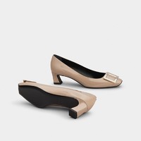 ROGERVIVIER RV女鞋Trompette经典方扣高跟鞋漆皮中跟单鞋婚鞋 驼色 36.5