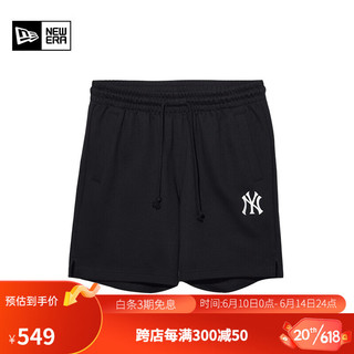 NEW ERA纽亦华2023新款MLB短裤情侣针织刺绣休闲透气运动裤 13546438-黑色 XXL