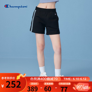 Champion冠军2023春夏新款胶印图案刺绣小C LOGO休闲短裤女 黑色 S