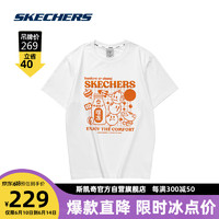 SKECHERS 斯凯奇 夏季圆领透气男子趣味印花L223M019 亮白色/0019 S