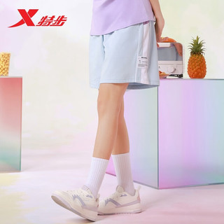 XTEP 特步 短裤女2023夏季新款宽松休闲运动女裤撞色显瘦百搭 浅天蓝/夏日紫 L