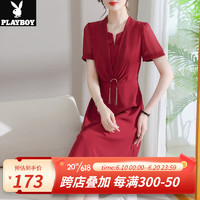 花花公子（PLAYBOY OUTDOOR）喜婆婆婚宴装礼服红色裙子时尚高贵中老年妈妈夏装新款雪纺连衣裙 JF-015W 红色 L 建议110斤以下