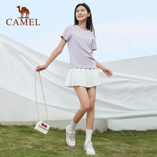 骆驼（CAMEL）运动T恤男2023春夏冰丝凉感防晒短袖透气速干上衣 0020，浅紫，女 S