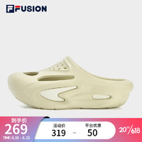 FILA 斐乐 FUSION斐乐潮牌贝壳拖鞋女鞋2023夏季新款洞洞鞋一体式拖鞋 蛾黄/白芦笋-MW 37.5