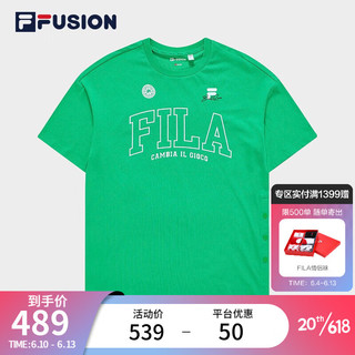 斐乐（FILA）FILA FUSION斐乐潮牌女子短袖T恤2023夏新款宽松凉感运动休闲上衣 果冻绿-GN 160/80A/S