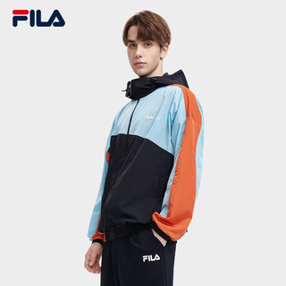 斐乐（FILA）男子梭织外套2023夏季宽松连帽男装休闲上衣 正黑色-BK 180/100A/XL