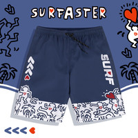 SURFASTER 速浪 男装沙滩裤速干度假水世界温泉潮牌短裤 线条涂鸦(内衬款)S