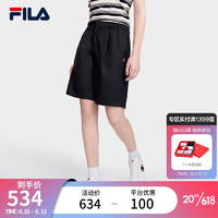 斐乐（FILA）官方女子梭织五分裤2023夏新款简约时尚商务休闲裤女裤 传奇蓝-NV 180/78A/XXL