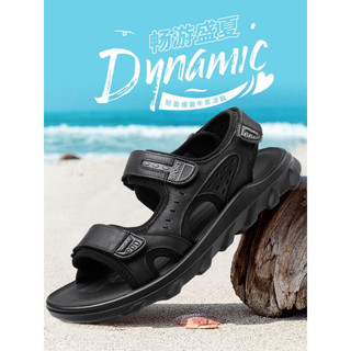 强人3515凉鞋男夏季休闲沙滩鞋外穿男士凉鞋厚底运动凉鞋 黑色 39