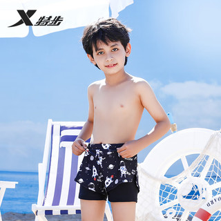 特步（XTEP）特步儿童泳裤男童二合一两用温泉运动游泳裤沙滩裤男 黑色 14码