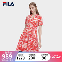 斐乐（FILA）官方女子梭织连衣裙2023夏季新款时尚优雅小翻领休闲裙 满印一-ZA 165/84A/M