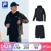 斐乐（FILA）FILA 斐乐男子运动套装2023夏季新款运动外套短裤套装 深黑-BK XXXL