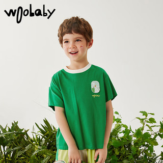 Woobaby女童吸湿速干t恤中大童凉感短袖儿童上衣23夏季新品 青谧绿 120cm