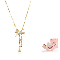 IDOKAWA PG2021 蝴蝶结925银镀18K金宝石珍珠项链 45cm 黄金色 礼盒装