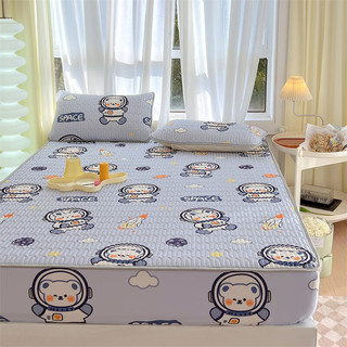 名创优品（MINISO）夏季冰丝乳胶凉席床笠款床罩床垫保护罩花边款床单床套 航天熊 1.8米三件套