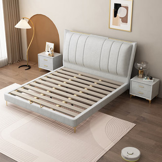 摩高空间2023现代轻奢奶油风皮布主卧双人床S716#1.5x1.9米单床 框架款