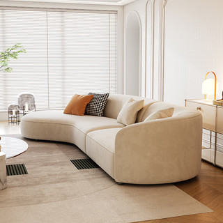 摩高空间法式20235奶油风弧形沙发客厅麂皮绒小户型网红款轻奢布艺 3.4米