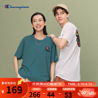 Champion冠军2023春夏新款后背胶印图案字母LOGO休闲T恤男女 绿色 XXL