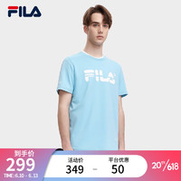 斐乐（FILA）男子短袖T恤2023夏季字母运动时尚圆领男装休闲短袖针织衫 烟蓝色-LB 185/104A/XXL