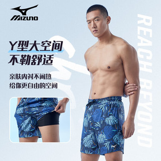 美津浓（MIZUNO）沙滩裤男宽松大码防尴尬速干运动短裤海边下水游泳裤B3106蓝3XL