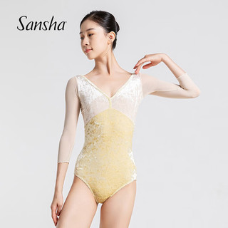 三沙（sansha）钻石绒网纱芭蕾舞服女七分袖练功服舞蹈连体服 青绿色 S