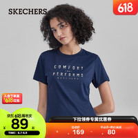 SKECHERS斯凯奇速干2023新款女子透气运动短袖百搭舒适圆领T恤衫 海军学院蓝/02MZ XL