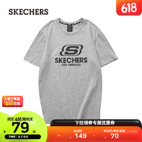 SKECHERS斯凯奇短袖男吸汗透气棉圆领T恤男女同款休闲运动上衣 中花灰/004F 185/100A/XXL