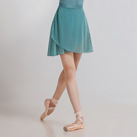 三沙（sansha）芭蕾舞短裙 弹力网纱练功裙 半身裙 一片式系带裙子 豆绿色 均码