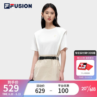 斐乐（FILA） FUSION潮牌女子连衣裙2023夏新时尚宽松拼接短袖连身裙 标准白-WT 165/84A/M