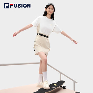 斐乐（FILA） FUSION潮牌女子连衣裙2023夏新时尚宽松拼接短袖连身裙 标准白-WT 165/84A/M