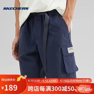 Skechers2023年夏季男子时尚百搭工装短裤舒适梭织裤 L223M085-00DU 海军蓝 S