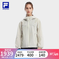 斐乐（FILA）官方女子梭织外套2023夏新款宽松连帽防风户外运动上衣 芦笋白-IV 180/96A/XXL