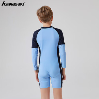川崎（KAWASAKI）连体泳衣泳帽套装大童长袖防晒游泳速干衣男童A4013 浅蓝色 130
