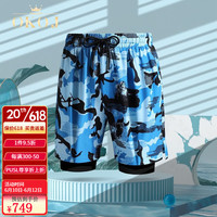 OKOJ品牌泳裤男泡温泉防尴尬速干双层短裤沙滩泳装男游泳衣游泳套装 迷彩蓝 M