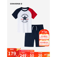 Converse 匡威童装男女童短袖T恤短裤2件套2023夏季新款儿童纯棉短T套装 藏青蓝 140/68(S)