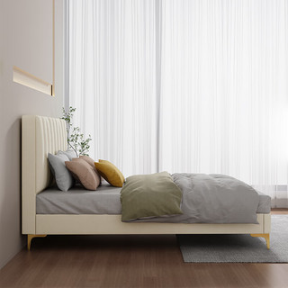 摩高空间现代轻奢奶油风皮布主卧双人床S604# 1.5x1.9米床+床垫 框架款