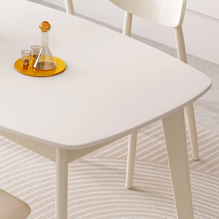 卡洛森（KALUOSEN）餐桌轻奢岩板餐桌现代简约纯白餐桌椅组合家用小户型奶油风吃饭桌 1.4米一桌4椅