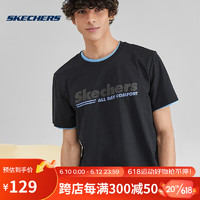 SKECHERS 斯凯奇 2023年夏季男子针织圆领百搭短袖简约舒适T恤 L223M122-0018 碳黑 S