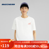 斯凯奇徐梦洁同款丨Skechers2023情侣款运动上衣针织印花短袖 L223U163-0019 亮白色 XS