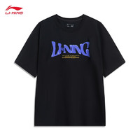 李宁（LI-NING）短袖T恤男子运动生活系列新款字母印花文化衫 黑色-1 3XL