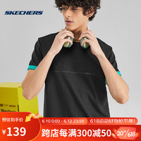 Skechers2023夏季男子透气短袖休闲上衣百搭圆领T恤衫 L223M073-0018 碳黑 S