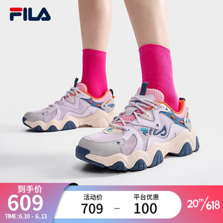 斐乐（FILA）官方猫爪4代FLUID 4女鞋复古运动鞋2023夏新款老爹鞋厚底休闲鞋 雨雾灰/鸽子灰-ND 38.5