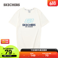 SKECHERS斯凯奇短袖男吸汗透气棉圆领T恤男女同款休闲运动上衣 棉花糖白/0074 165/84A/S