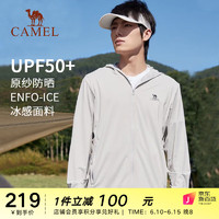 骆驼（CAMEL）户外防晒衣男黑胶帽檐2023春夏UPF50冰感原纱防晒速干皮肤防晒衣 713BA6B366，冰河银，男 XXXL