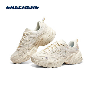 斯凯奇Skechers花心鞋机甲鞋女厚底老爹鞋春 米白色粉色/OFPK 35