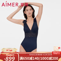 爱慕泳衣女性感柔软舒适奢享曼妙V领连体泳衣AM688051 深蓝色89L 165