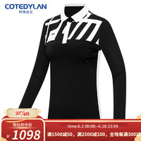 科特迪兰（COTEDYLAN）品牌高尔夫女装2023春夏新款长袖高尔夫t恤户外运动休闲Polo衫 黑色上衣 L