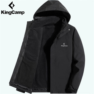 KingCamp冲锋衣男女三合一两件套秋冬季户外防风防水登山服防寒保暖外套 深灰色(男款) M