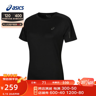 亚瑟士ASICS运动T恤女子舒适透气上衣反光夜跑短袖 2012C833-001 黑色 S